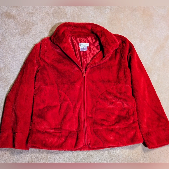 Women's Red Shimmering Faux Fur Great Cavalier By St. Paul Jacket | Size‎ L - Picture 1 of 11